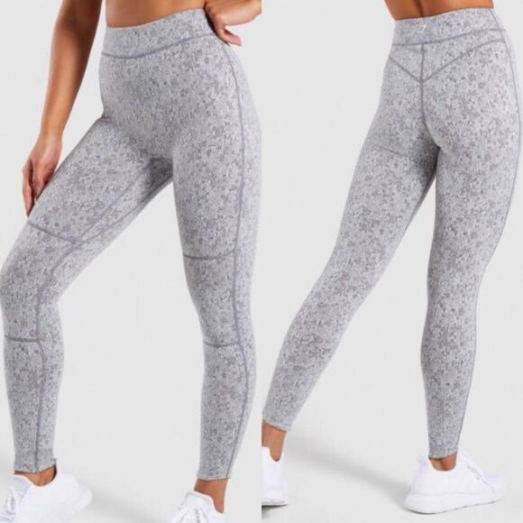 Gymshark Grey Fleur Texture High Rise Leggings - Picture 1 of 5